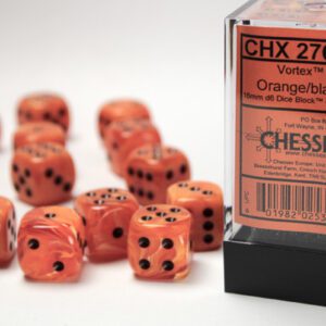 photo of Chessex: Vortex 16mm d6 Dice Block Orange/black (12 Dice)