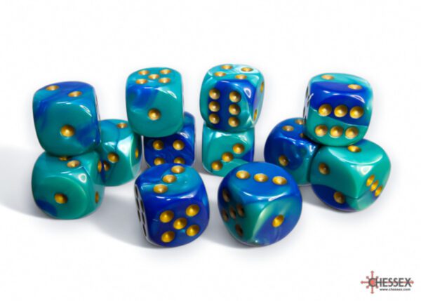 Chessex: Gemini Blue-Teal/Gold 16mm d6 Dice Block (12 Dice) - Image 2