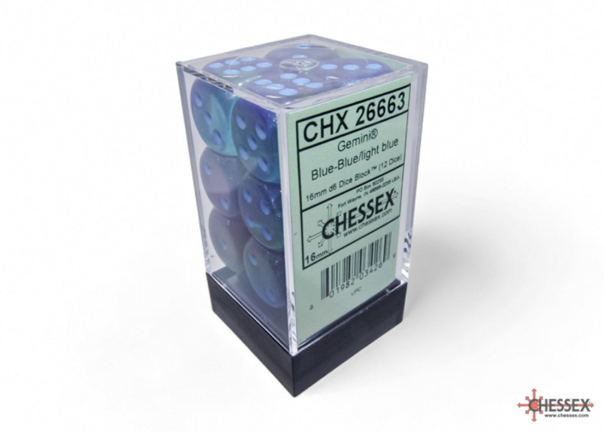 photo of Gemini Blue-Blue/Light Blue Luminary 16mm d6 Dice Block