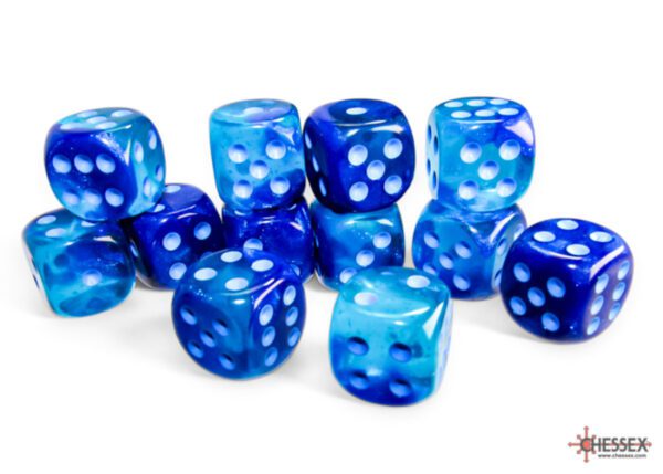 photo of Gemini Blue-Blue/Light Blue Luminary 16mm d6 Dice Pile