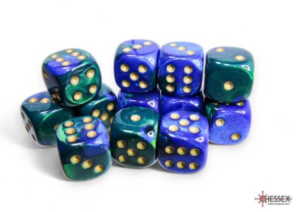 photo of Gemini Blue-Green/Gold 16mm d6 Dice Pile