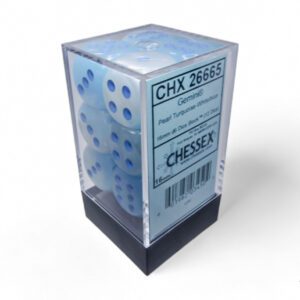 photo of Gemini Pearl Turquoise-White/Blue Luminary 16mm d6 Dice Block