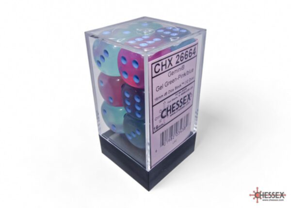 photo of Gemini Gel Green-Pink/Blue Luminary 16mm d6 Dice Block