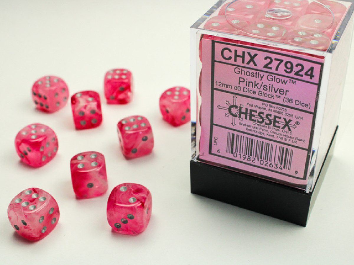 photo of Ghostly Glow Pink/Silver 12mm d6 Dice Block