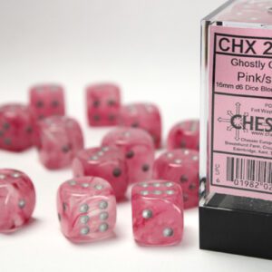 photo of Ghostly Glow Pink/Silver 16mm d6 Dice Block