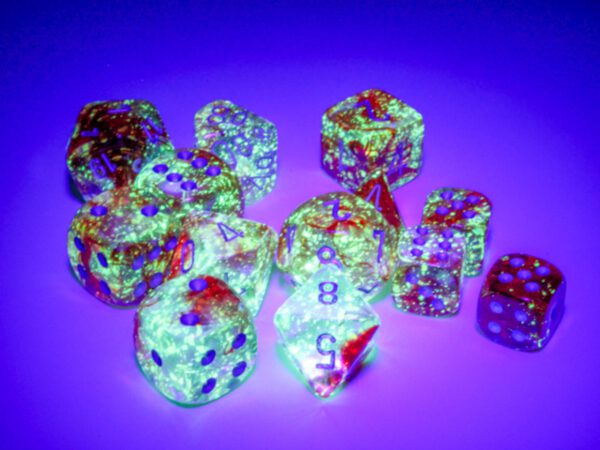 photo of Nebula Red/Silver 12mm d6 Dice glowing