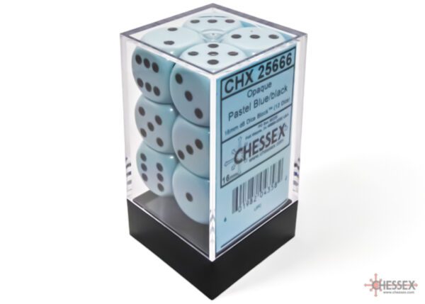 photo of Opaque Pastel Blue/Black 16mm d6 Dice Block