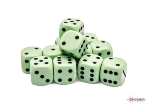 photo of Opaque Pastel Green/Black 16mm d6 Dice Pile