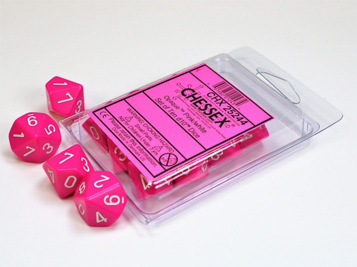 photo of Chessex: Opaque Pink/White Set of Ten d10s