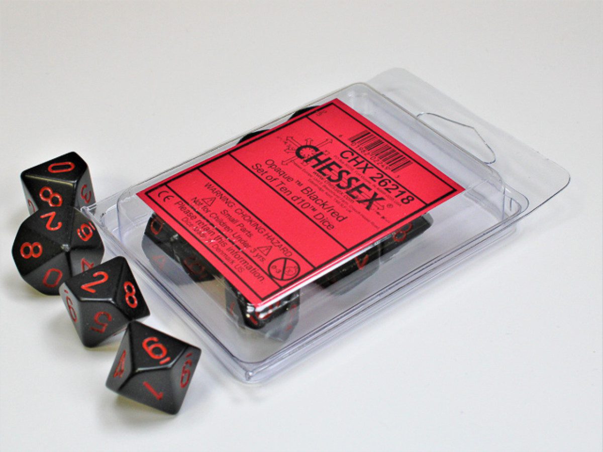 photo of Chessex: Opaque Black/Red Set of Ten d10s