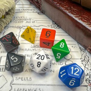 photo of Chessex: Nostalgia Opaque GM & Beginner Player Polyhedral 7-Dice Set loose