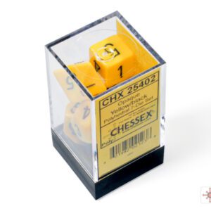 photo of Chessex: Opaque Yellow/Black Polyhedral 7-Dice Set box