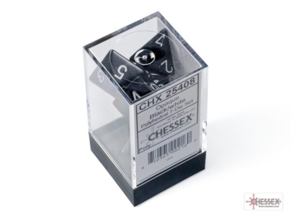 photo of Chessex: Opaque Black/White Polyhedral 7-Dice Set box