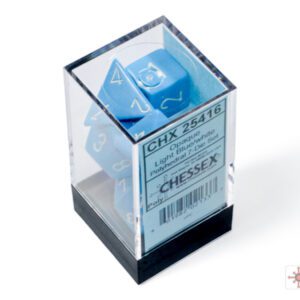 photo of Chessex: Opaque Light Blue/White Polyhedral 7-Dice Set box