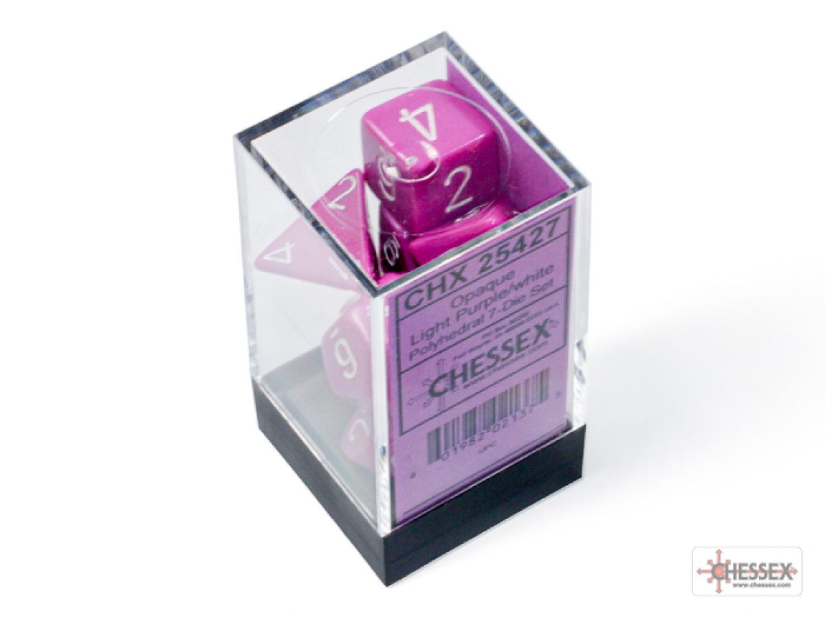 photo of Chessex: Opaque Light Purple/White Polyhedral 7-Dice Set box