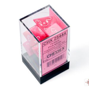 photo of Chessex: Opaque Pink/White Polyhedral 7-Dice Set box