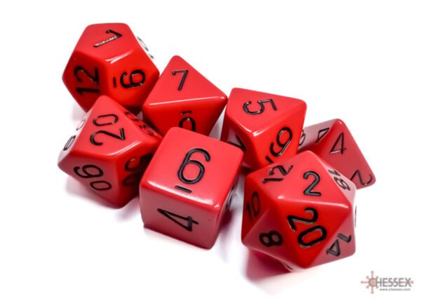 photo of Chessex: Opaque Red/Black Polyhedral 7-Dice Set loose