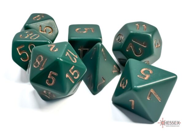 photo of Chessex: Opaque Dusty Green/Copper Polyhedral 7-Dice Set loose