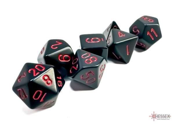 photo of Chessex: Opaque Black/Red Polyhedral 7-Dice Set loose