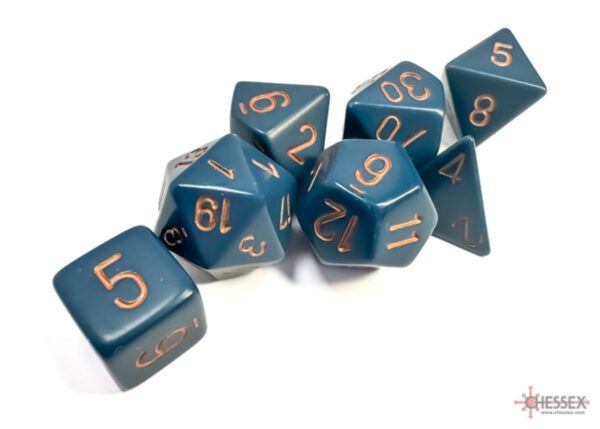 photo of Chessex: Opaque Dusty Blue/Copper Polyhedral 7-Dice Set loose