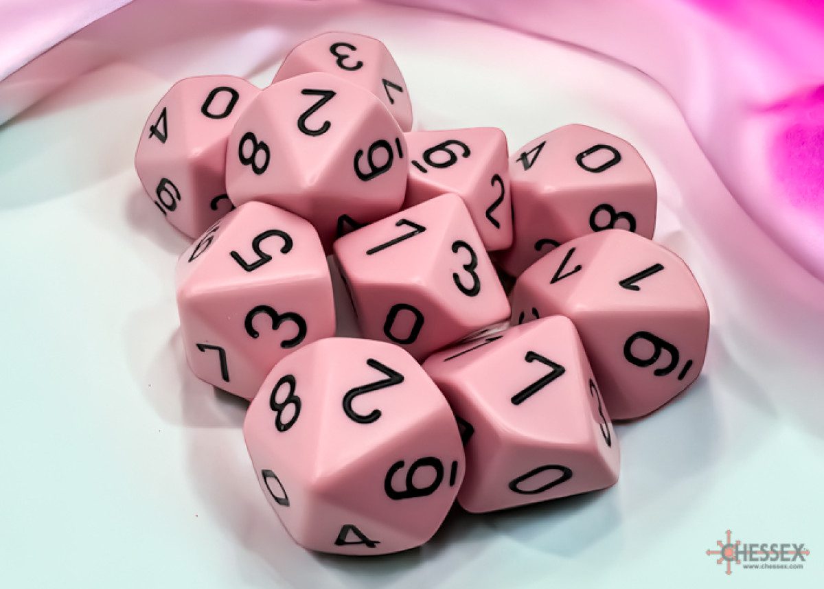 photo of Chessex: Opaque Pastel Pink/Black Set of Ten d10s