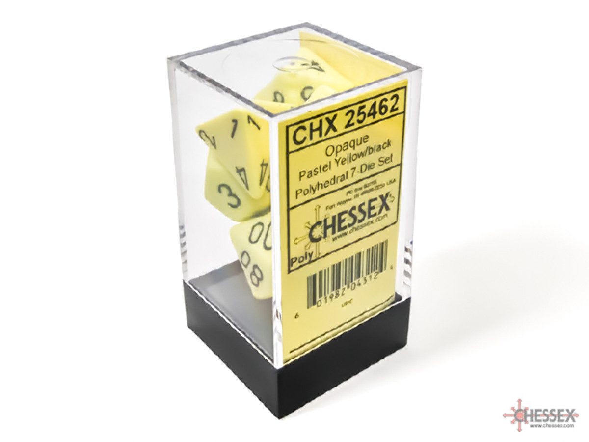 photo of Chessex: Opaque Pastel Yellow/Black Polyhedral 7-Dice Set box