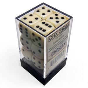 photo of Chessex: Opaque Ivory/Black 16mm d6 Dice Block (12 dice) box