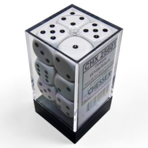 photo of Chessex: Opaque White/Black 16mm d6 Dice Block (12 dice) box