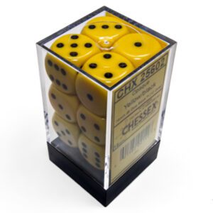 photo of Chessex: Opaque Yellow/Black 16mm d6 Dice Block (12 dice) box