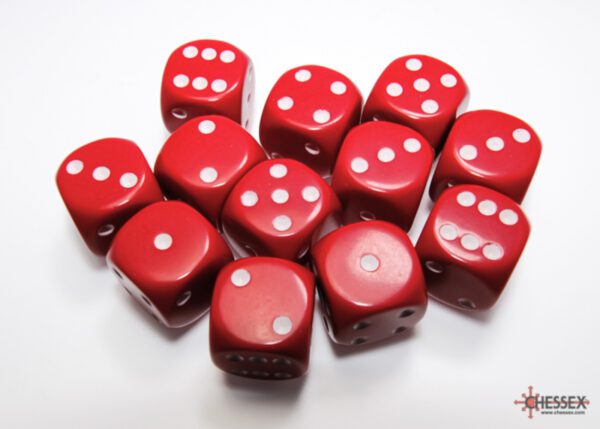 photo of Chessex: Opaque Red/White 16mm d6 Dice Block (12 dice) loose