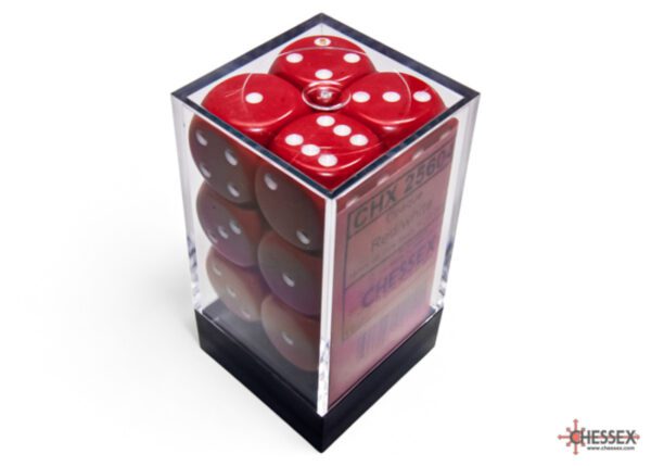 photo of Chessex: Opaque Red/White 16mm d6 Dice Block (12 dice) box