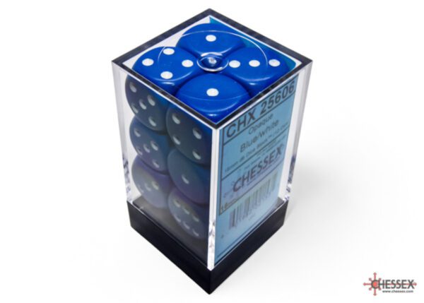 photo of Chessex: Opaque Blue/White 16mm d6 Dice Block (12 dice) box