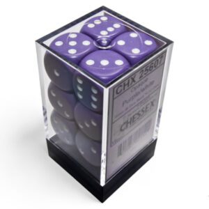 photo of Chessex: Opaque Purple/White 16mm d6 Dice Block (12 dice) box