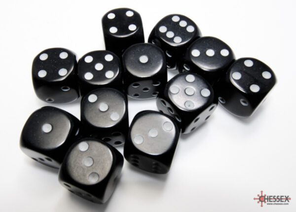 photo of Chessex: Opaque Black/White 16mm d6 Dice Block (12 dice) loose