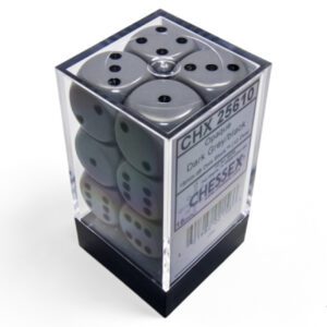 photo of Chessex: Opaque Grey/Black 16mm d6 Dice Block (12 dice) box