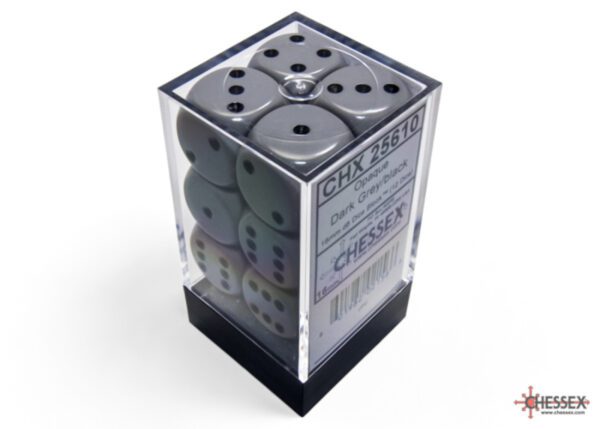 photo of Chessex: Opaque Grey/Black 16mm d6 Dice Block (12 dice) box