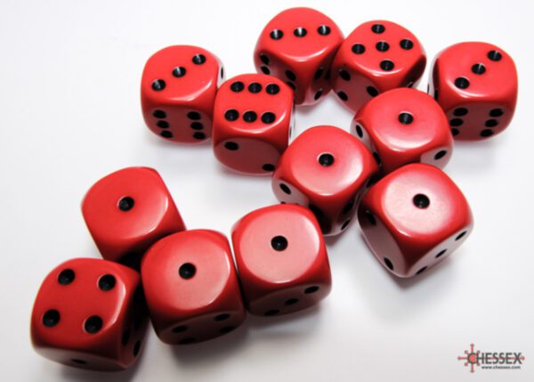 photo of Chessex: Opaque Red/Black 16mm d6 Dice Block (12 dice) loose