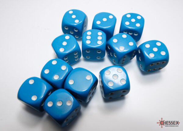 photo of Chessex: Opaque Light Blue/White 16mm d6 Dice Block (12 dice) loose