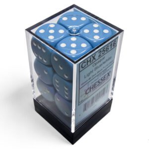 photo of Chessex: Opaque Light Blue/White 16mm d6 Dice Block (12 dice) box