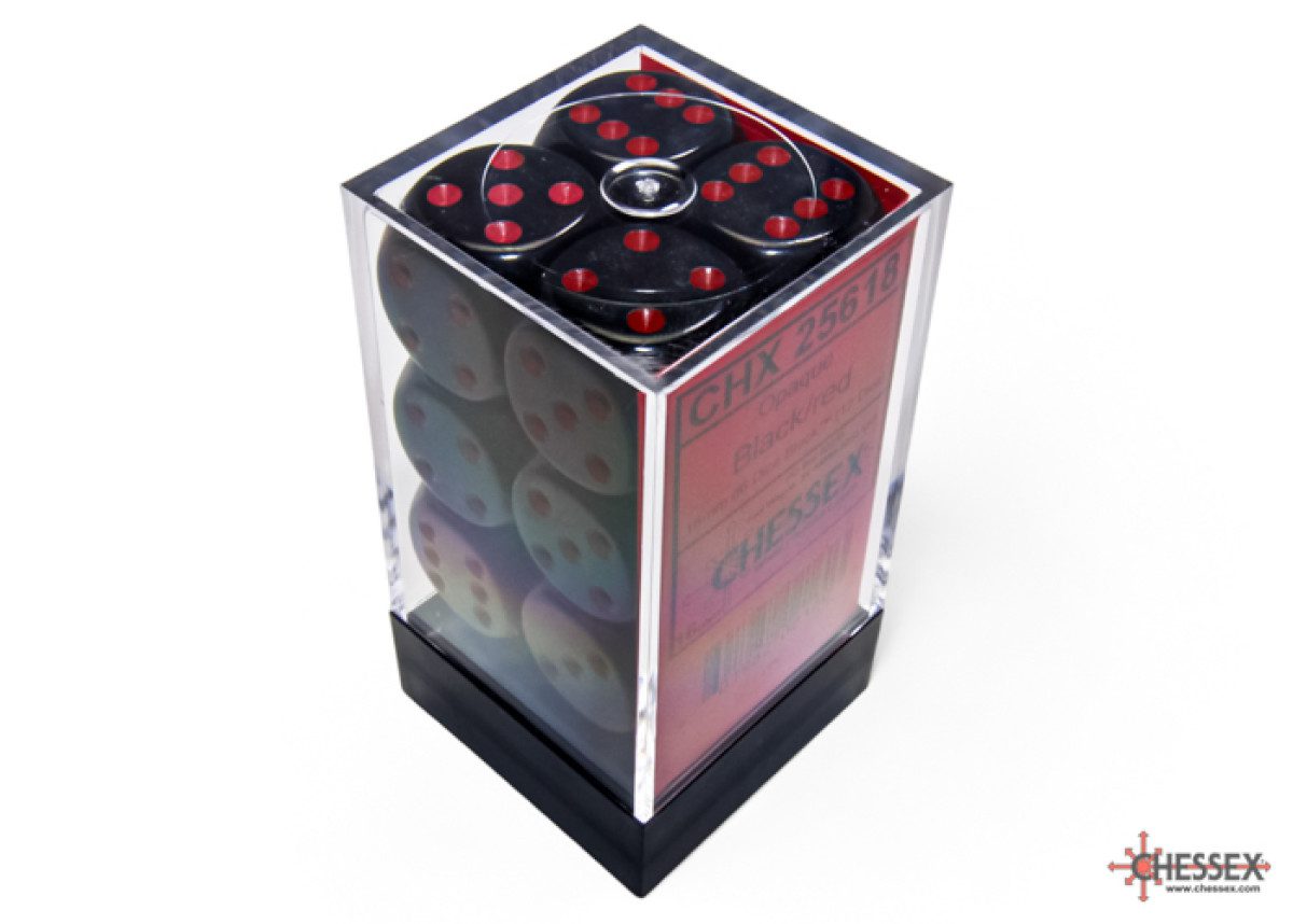 photo of Chessex: Opaque Black/Red 16mm d6 Dice Block (12 dice) box