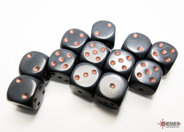 photo of Chessex: Opaque Dark Grey/Copper 16mm d6 Dice Block (12 dice) loose