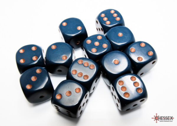 photo of Chessex: Opaque Dusty Blue/Copper 16mm d6 Dice Block (12 dice) loose