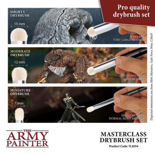 component and sample image of Army Painter Masterclass Drybrush Set