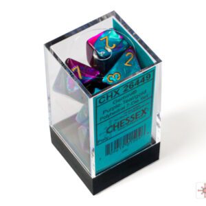 image of Chessex: Gemini Purple-Teal/Gold Polyhedral 7-Dice Set display