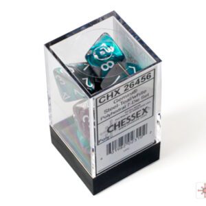 image of Chessex: Gemini Steel-Teal/White Polyhedral 7-Dice Set display