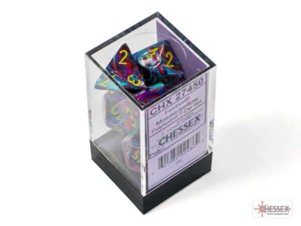 image of Chessex: Festive Mosaic/Yellow Polyhedral 7-Dice Set display