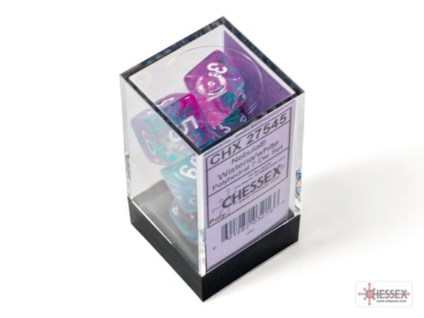 image of Chessex: Nebula Wisteria/White Luminary Polyhedral 7-Dice Set display