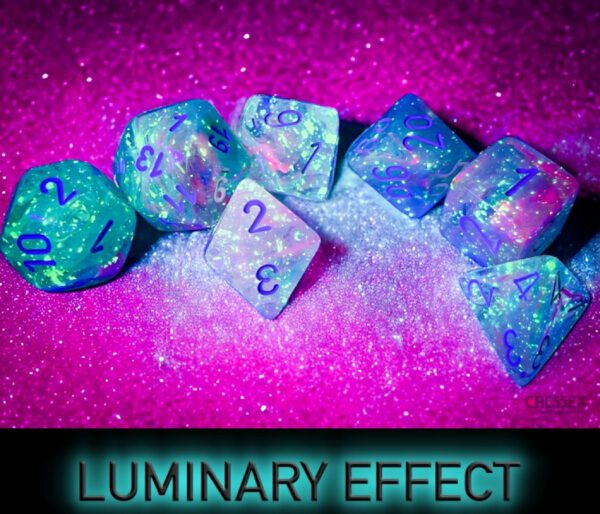 image of Chessex: Nebula Wisteria/White Luminary Polyhedral 7-Dice Set luminary effect