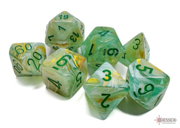 image of Chessex: Marble Green/dark green Polyhedral 7-Dice Set sample