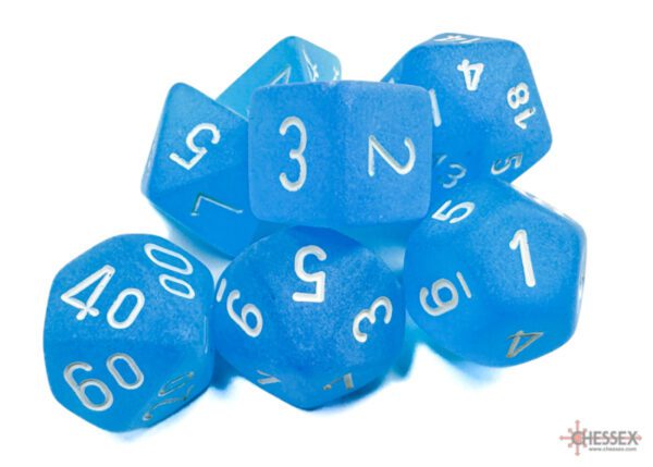 image of Chessex: Frosted Caribbean Blue/White Polyhedral 7-Dice Set sample